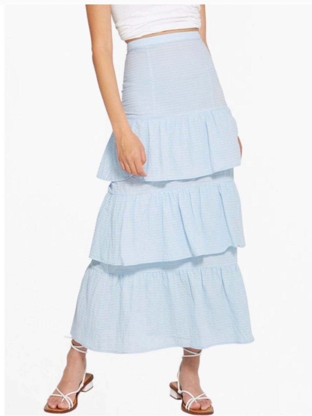 Capulet Light Blue Tiered Maxi Skirt
